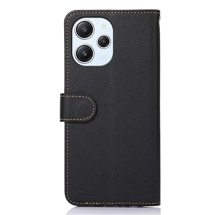 KHAZNEH Per Xiaomi Redmi 12 4G Litchi Texture Stand Phone Case RFID Blocking Leather Shell Wallet Phone Cover - Nero