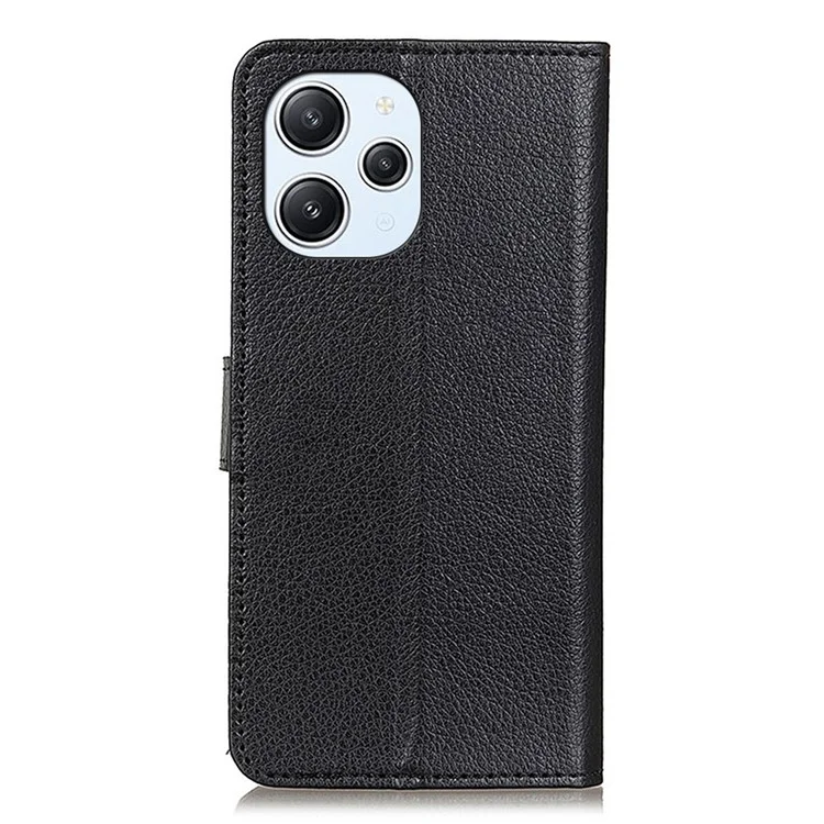 Для Xiaomi Redmi 12 4G Wallet Stand Cover Classic Litchi Texture PU Leather Shockproof Phone Case - Black