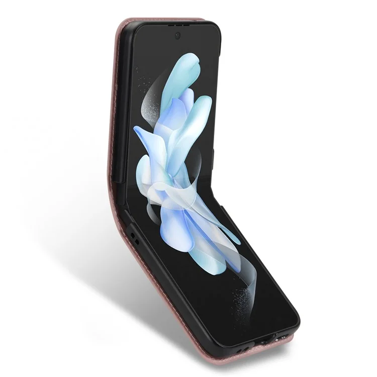 Pour Samsung Galaxy Z Flip5 5G Étui en cuir PU + fente pour carte PC Conception de gravure au laser Style d'étoiles scintillantes Housse de téléphone - Or rose