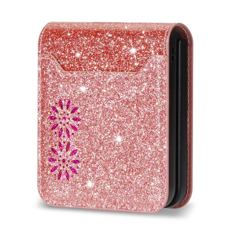 Pour Samsung Galaxy Z Flip5 5G Étui en cuir PU + fente pour carte PC Conception de gravure au laser Style d'étoiles scintillantes Housse de téléphone - Or rose