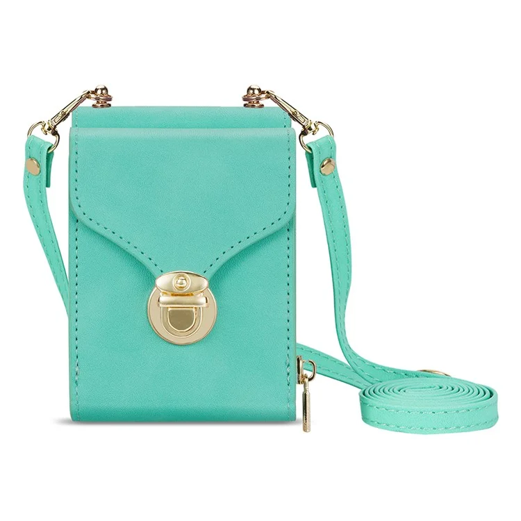 Para Samsung Galaxy Z Flip5 5G PU Leather Coated TPU+PC Phone Case Zipper Pocket Card Slot Cover with Shoulder Strap - Mint Green