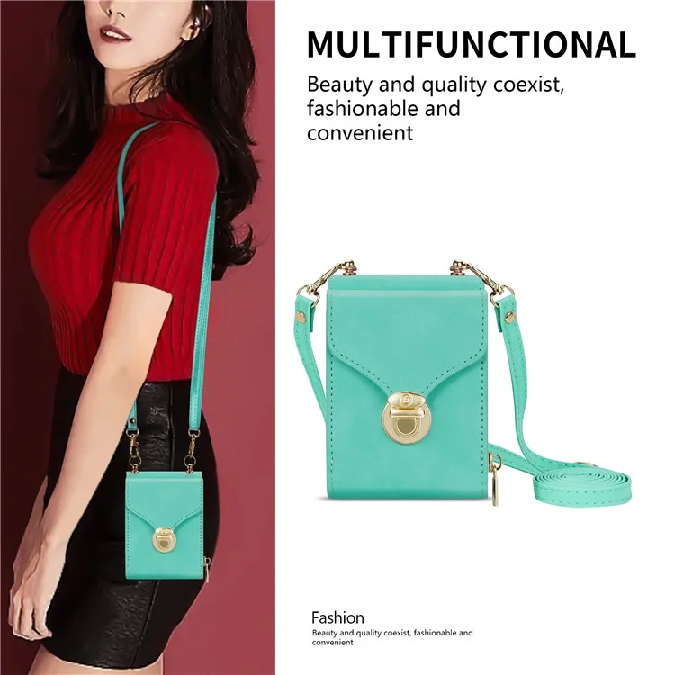 Para Samsung Galaxy Z Flip5 5G PU Leather Coated TPU+PC Phone Case Zipper Pocket Card Slot Cover with Shoulder Strap - Mint Green