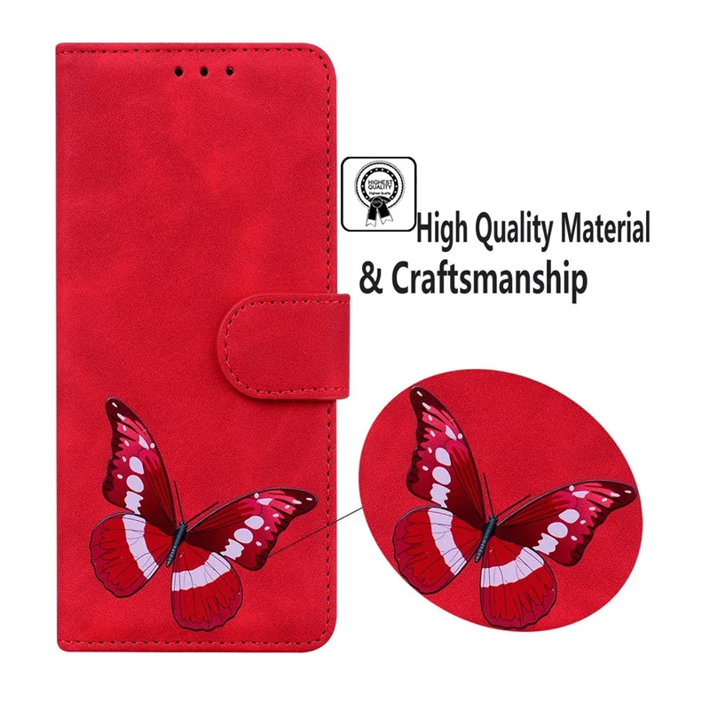 For iPhone 15 Pro Max Anti-scratch Flip Stand Wallet Case PU Leather Butterfly Printing Phone Cover - Red