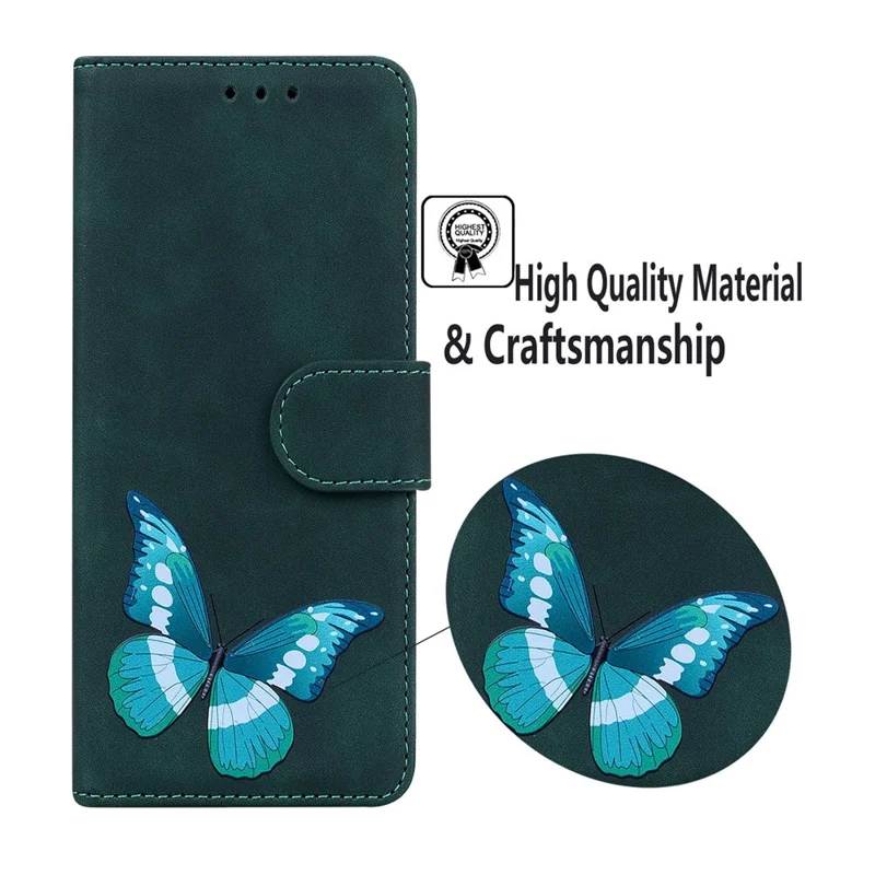 For iPhone 15 Pro Max Anti-scratch Flip Stand Wallet Case PU Leather Butterfly Printing Phone Cover - Green