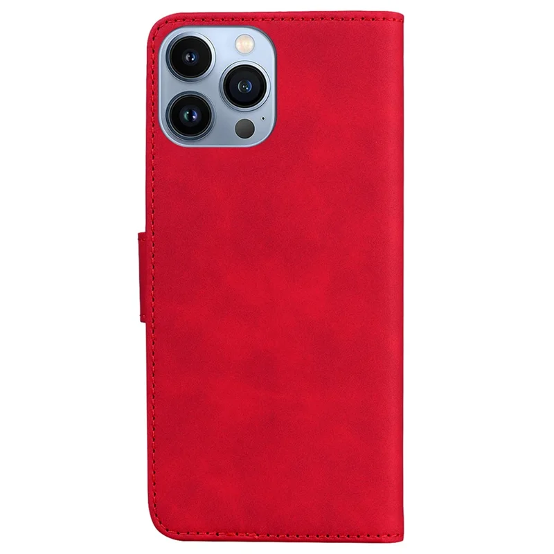 For iPhone 15 Pro Max Anti-Scratch Phone Case Stand PU Leather Wallet Solid Color Mobile Phone Cover - Red
