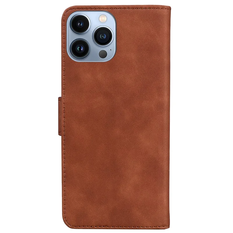 For iPhone 15 Pro Max Anti-Scratch Phone Case Stand PU Leather Wallet Solid Color Mobile Phone Cover - Brown