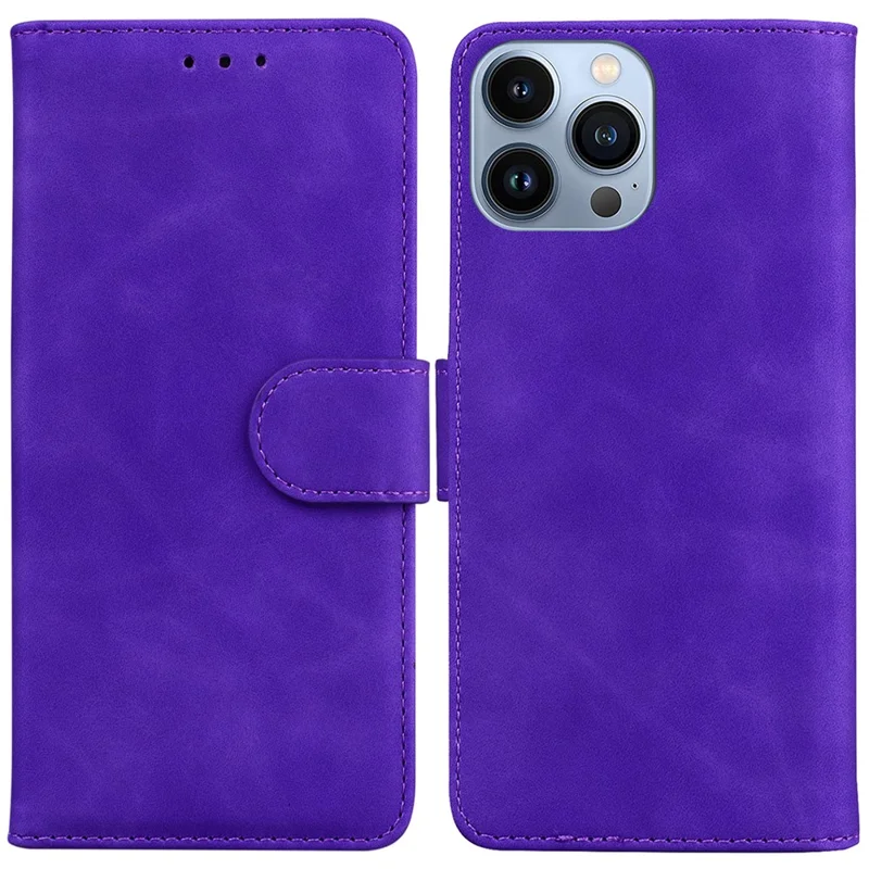 For iPhone 15 Pro Max Anti-Scratch Phone Case Stand PU Leather Wallet Solid Color Mobile Phone Cover - Purple