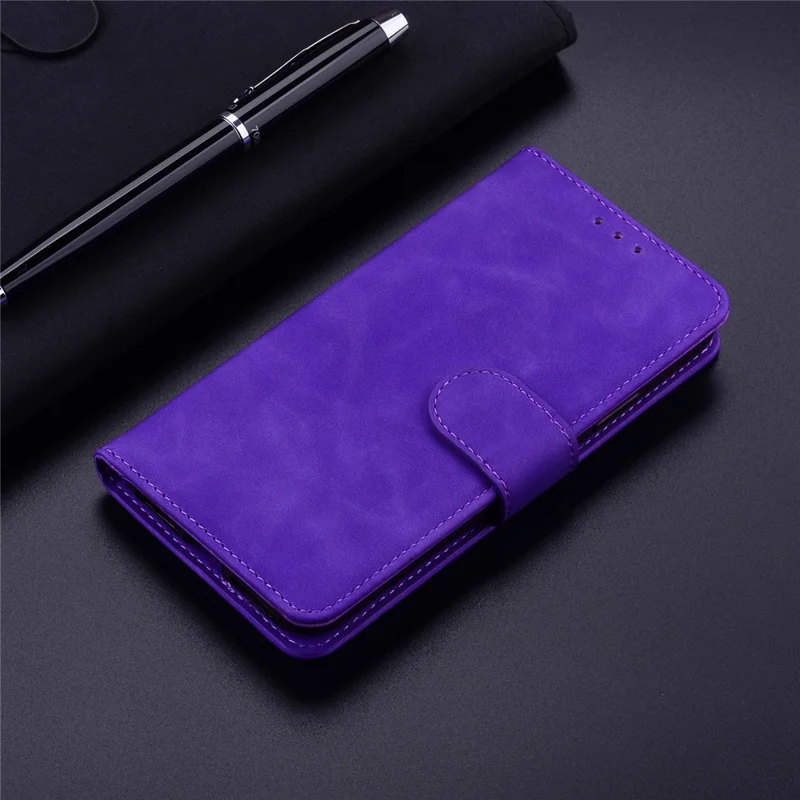 For iPhone 15 Pro Max Anti-Scratch Phone Case Stand PU Leather Wallet Solid Color Mobile Phone Cover - Purple