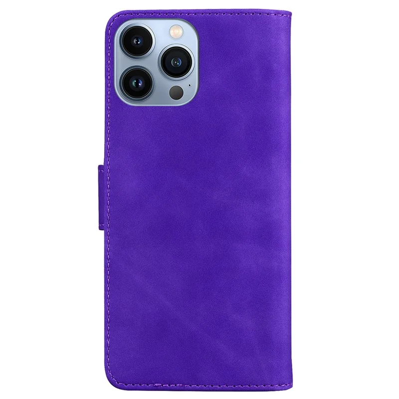 For iPhone 15 Pro Max Anti-Scratch Phone Case Stand PU Leather Wallet Solid Color Mobile Phone Cover - Purple