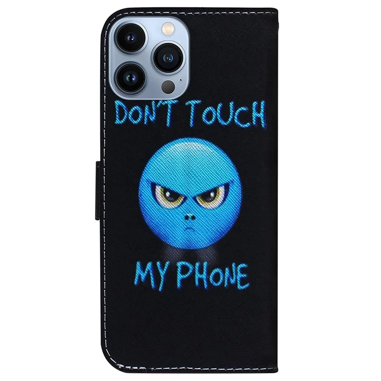 For iPhone 15 Pro Max Leather Phone Case Wallet Stand Pattern Printing Cover - Don't Touch My Phone