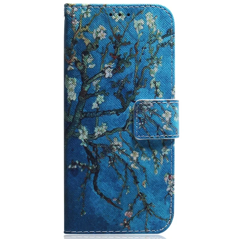For iPhone 15 Pro Max Leather Phone Case Wallet Stand Pattern Printing Cover - Apricot Flowers