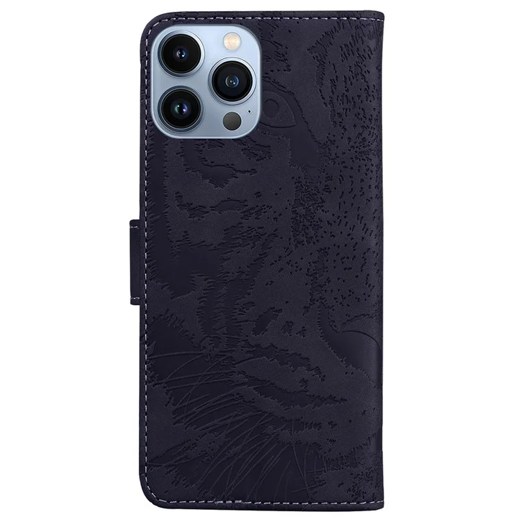 Para iPhone 15 Pro Imprinted Tiger Phone Leather Case Stand Wallet Phone Cover - Negro