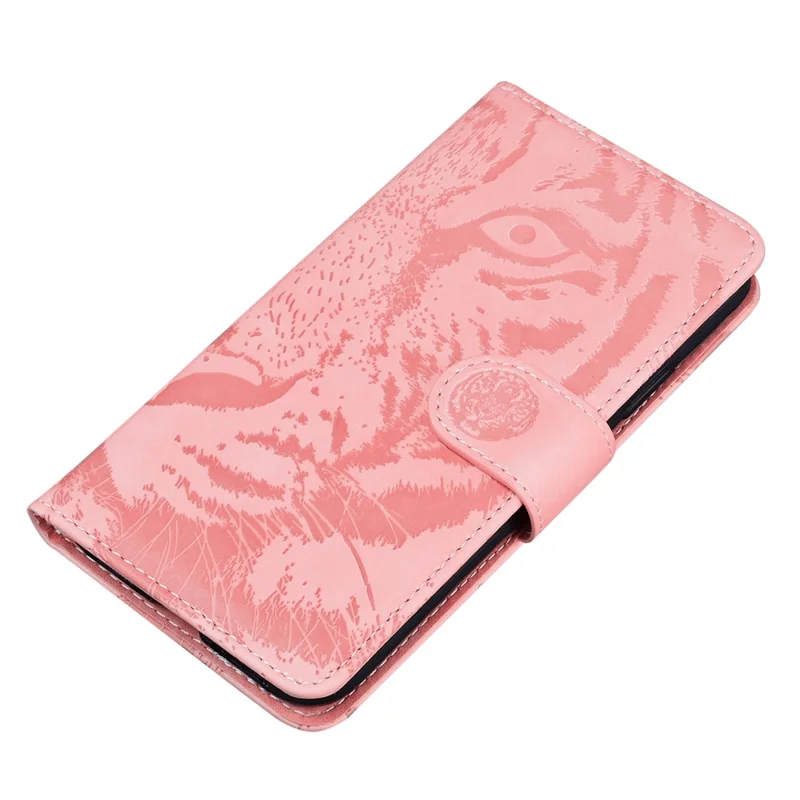 For iPhone 15 Pro Imprinted Tiger Phone Leather Case Stand Wallet Phone Cover - Pink