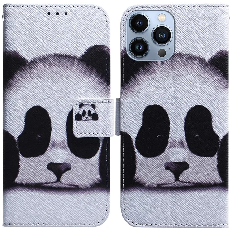 Per iPhone 15 Pro Wallet Flip Phone Case PU Leather Pattern Printing Stand Magnetic Closure Cover - Panda