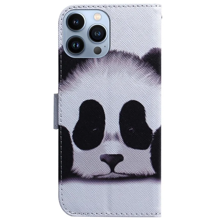 Per iPhone 15 Pro Wallet Flip Phone Case PU Leather Pattern Printing Stand Magnetic Closure Cover - Panda