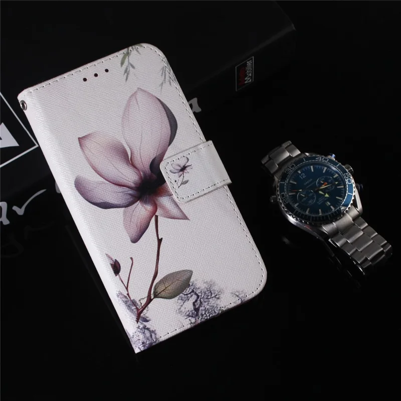 For iPhone 15 Pro Wallet Flip Phone Case PU Leather Pattern Printing Stand Magnetic Closure Cover - Pink Flower