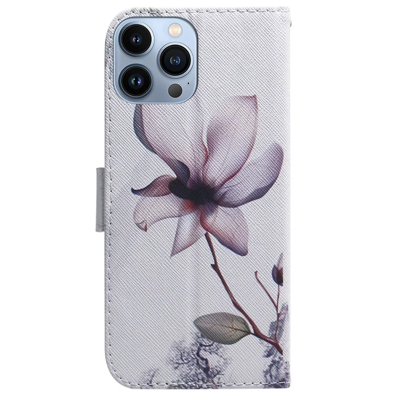 For iPhone 15 Pro Wallet Flip Phone Case PU Leather Pattern Printing Stand Magnetic Closure Cover - Pink Flower