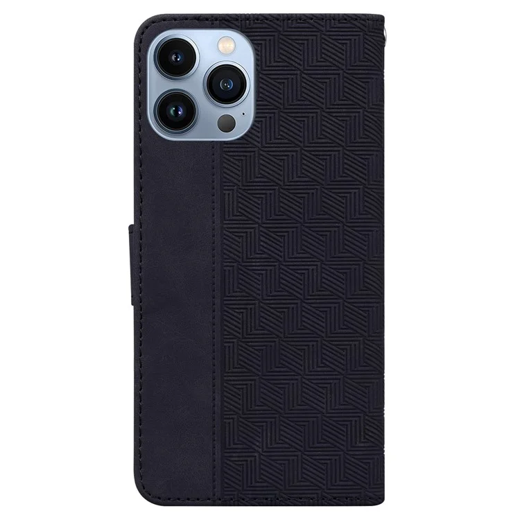 Pour iPhone 15 Pro Geometry Imprinted PU Leather Wallet Stand Phone Shell Mobile Case - Noir