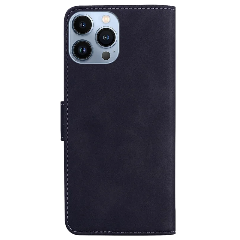 Funda de teléfono de piel de poliuretano + TPU para iPhone 15 Pro, funda de teléfono con soporte tipo cartera de color sólido - Negro