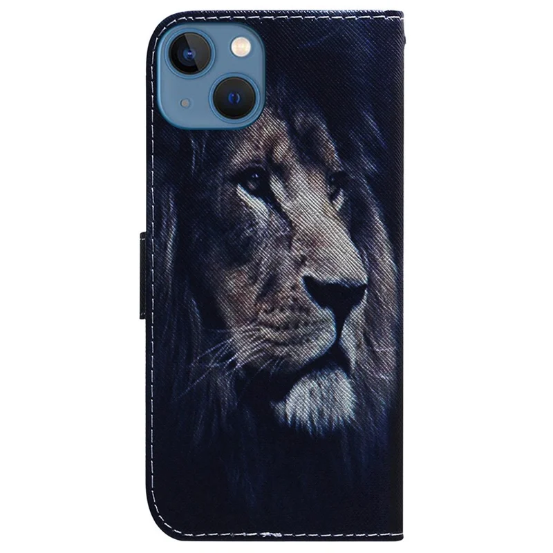 For iPhone 15 Plus Phone Case Pattern Printing PU Leather Stand Flip Wallet Cover - Lion