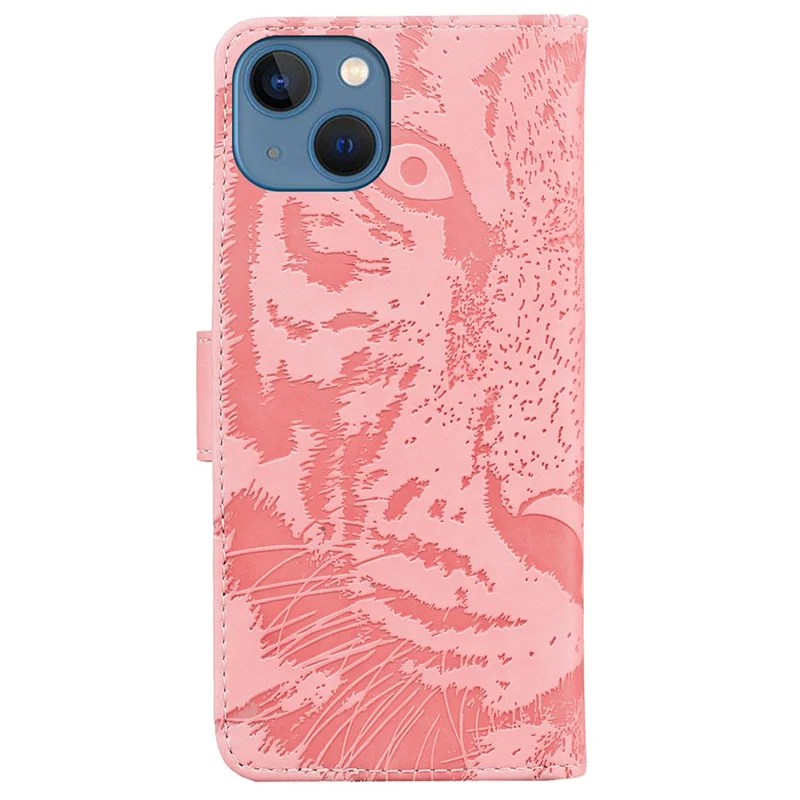 For iPhone 15 Plus PU Leather Imprinted Tiger Phone Case Wallet Stand Anti-drop Cover - Pink