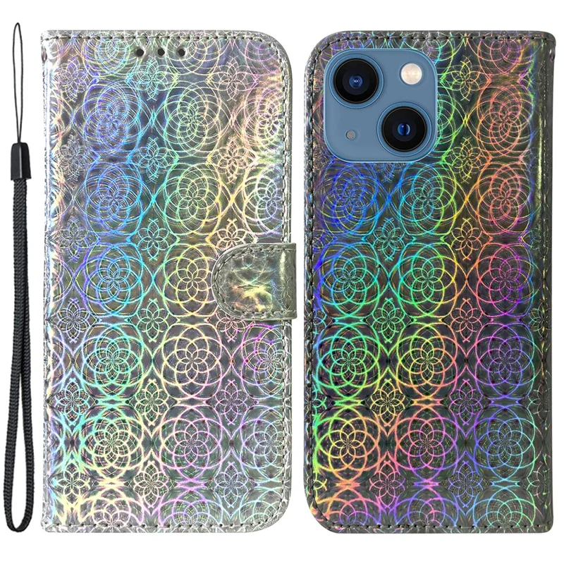 Wallet Leather Case for iPhone 15 , Stand Dazzling Flower Pattern Phone Cover - Grey