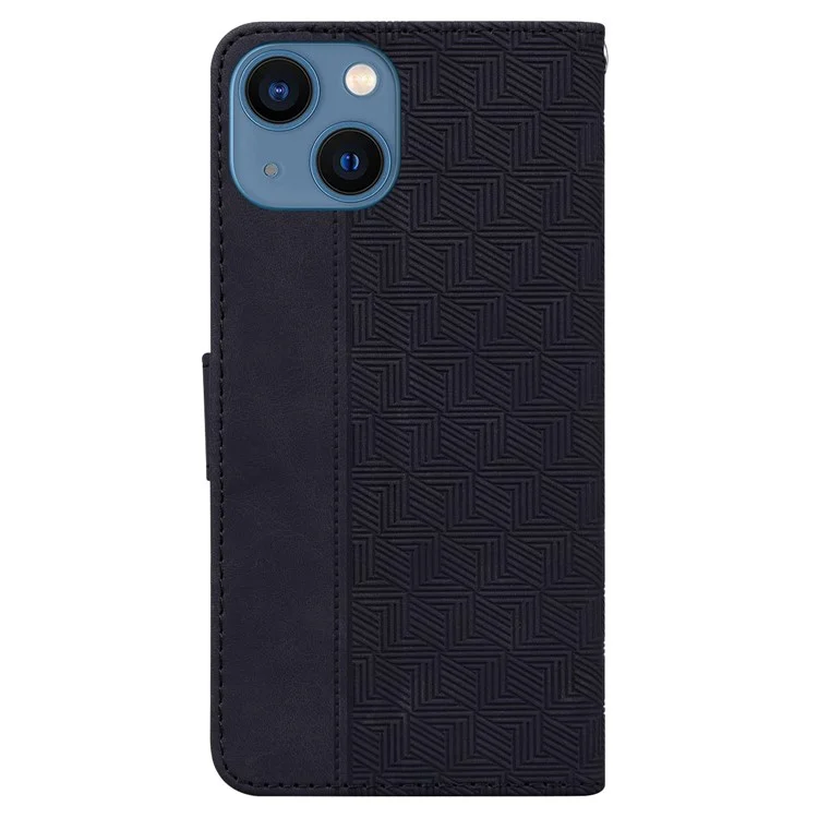 Per iPhone 15 Geometry Imprinted PU Leather Wallet Stand Phone Shell Shockproof Mobile Case - Nero