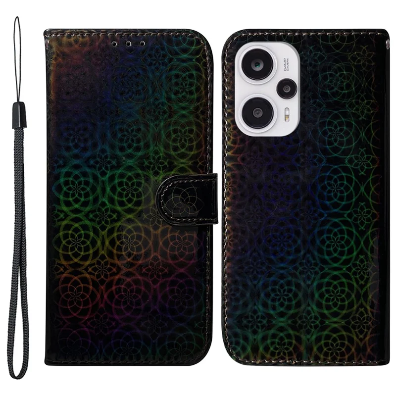 Wallet Leather Case for Xiaomi Redmi Note 12 Turbo / Poco F5 5G Dazzling Flower Pattern Phone Stand Cover - Black