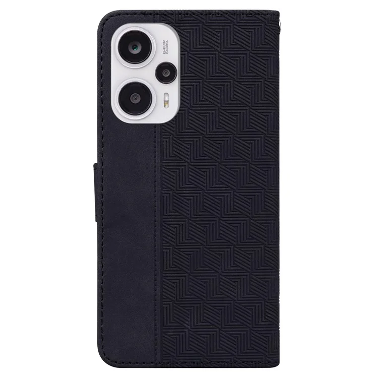Carteira de Couro para Xiaomi Redmi Note 12 Turbo / Poco F5 5G Geometria Impressa Stand Phone Shell Mobile Case - Preto
