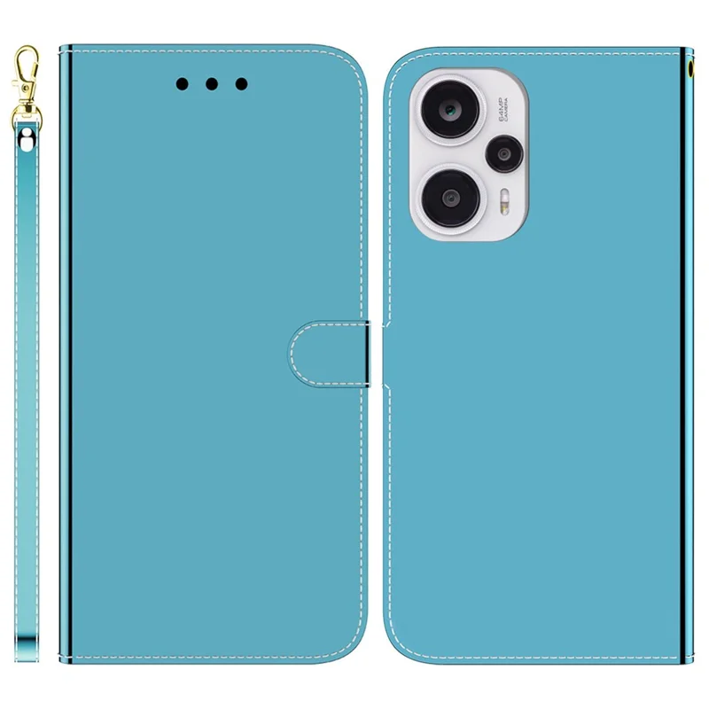 For Xiaomi Redmi Note 12 Turbo / Poco F5 5G Mirror-Like Surface Leather Phone Case Wallet Stand Cover - Blue