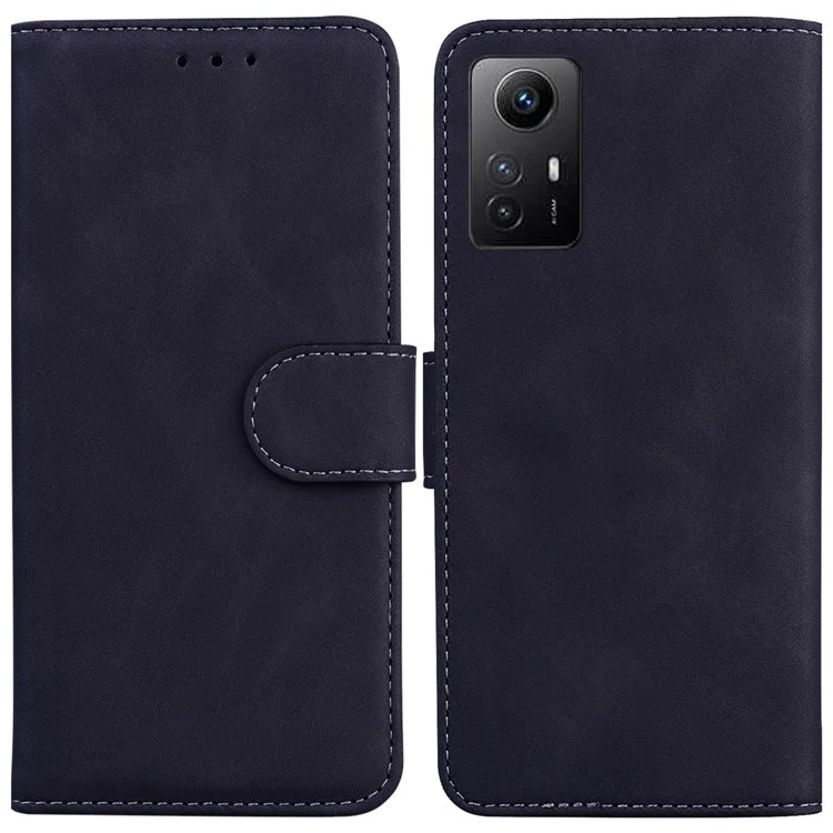 PU Leather Phone Cover for Xiaomi Redmi Note 12S 4G , Wallet Stand Solid Color Phone Case - Black