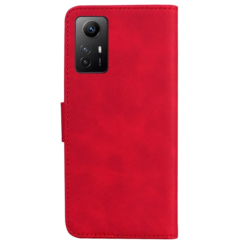 PU Leather Phone Cover for Xiaomi Redmi Note 12S 4G , Wallet Stand Solid Color Phone Case - Red