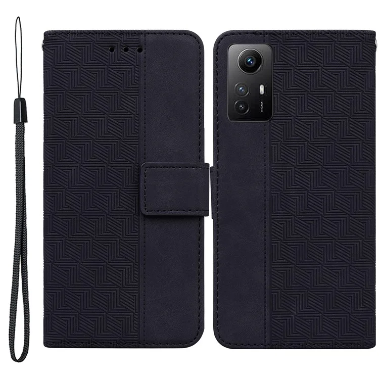 Para Xiaomi Redmi Note 12S 4G Geometria Impressa Queda-prova PU Leather Wallet Stand Phone Shell Mobile Case - Preto