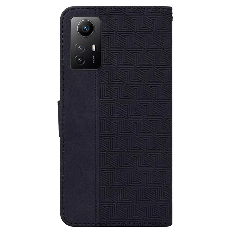 Para Xiaomi Redmi Note 12S 4G Geometria Impressa Queda-prova PU Leather Wallet Stand Phone Shell Mobile Case - Preto