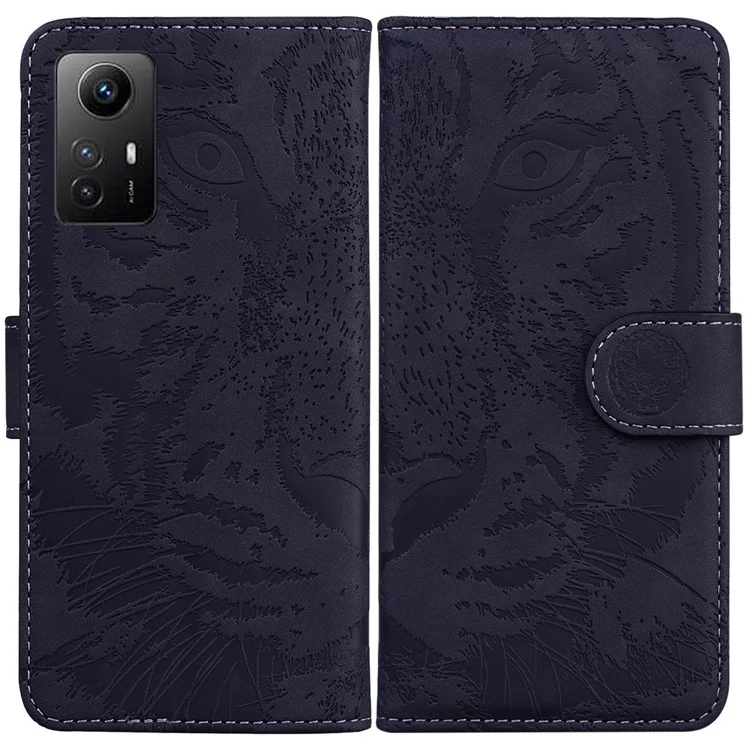 Pour Xiaomi Redmi Note 12S 4G Imprinted Tiger Phone Leather Case Wallet Stand Protective Cover - Noir