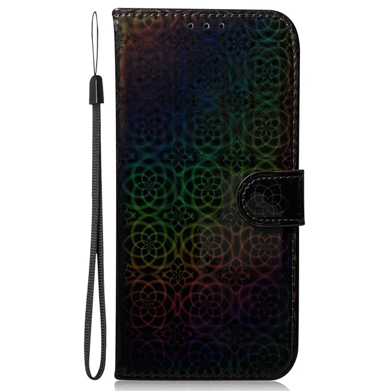 Para Xiaomi Redmi 12 4G Dazzling Flower Pattern Phone Case PU Leather Wallet Stand Cover - Black