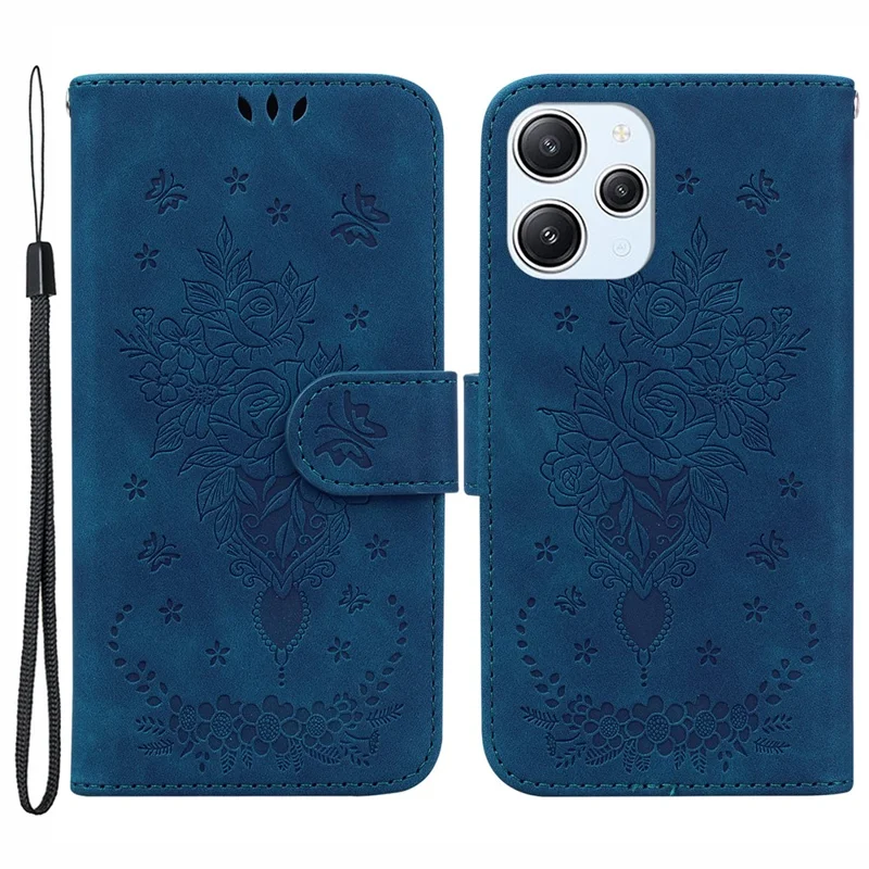 Custodia in Pelle PU per Xiaomi Redmi 12 4G, Copertina Portafoglio con Supporto per Cellulare Disegno Farfalle Rosa - Blu