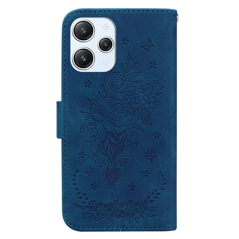Custodia in Pelle PU per Xiaomi Redmi 12 4G, Copertina Portafoglio con Supporto per Cellulare Disegno Farfalle Rosa - Blu