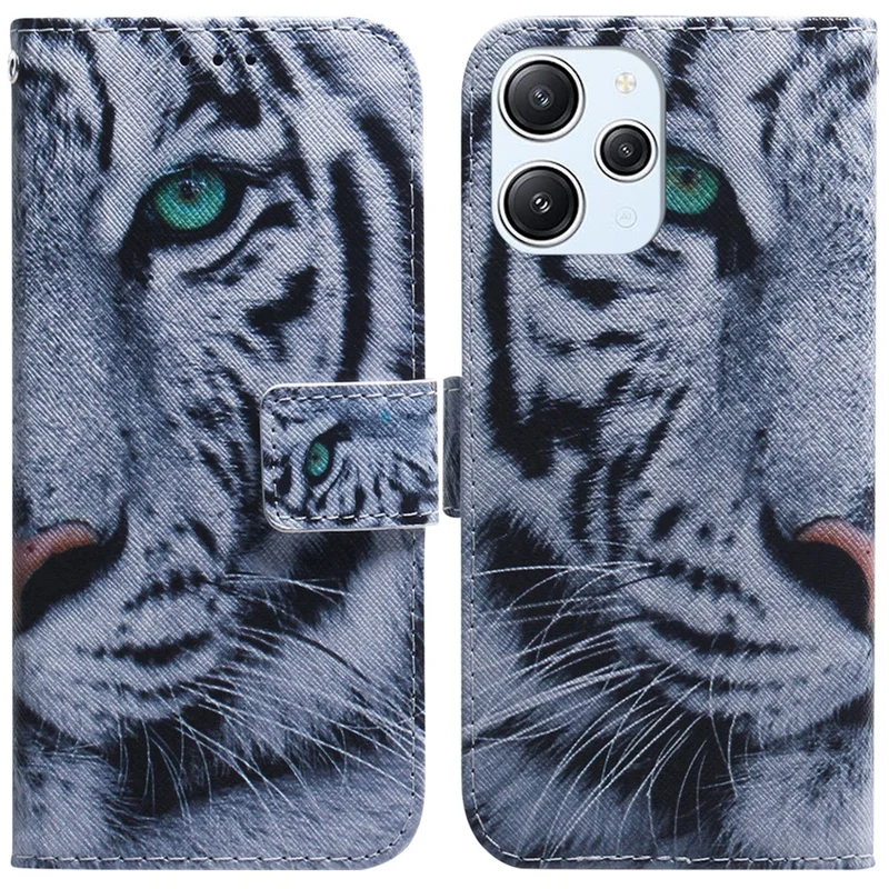 For Xiaomi Redmi Note 12 4G PU Leather Stand Cover Pattern Printing Wallet Phone Case - Tiger Head