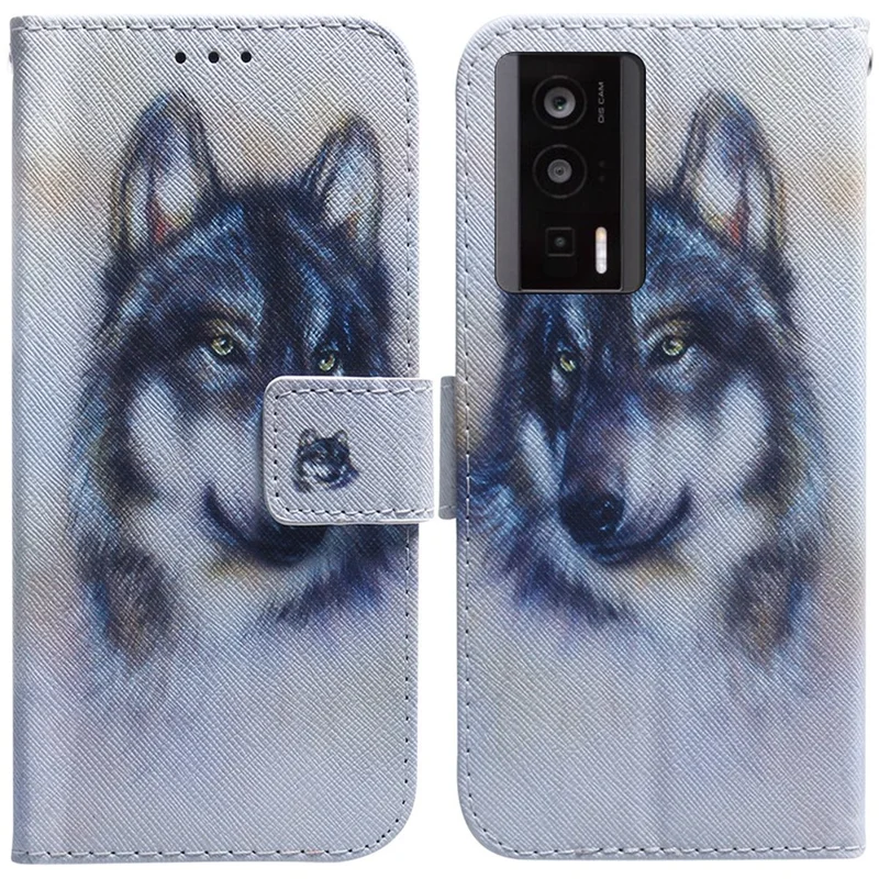 Phone Case for Xiaomi Poco F5 Pro 5G / Redmi K60 5G / K60 Pro 5G , PU Leather Pattern Printed Stand Wallet Flip Cover - Wolf