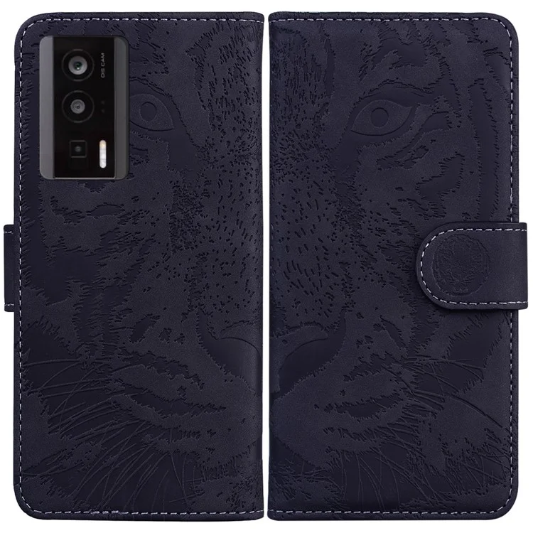 Leather Phone Case for Xiaomi Poco F5 Pro 5G / Redmi K60 5G / K60 Pro 5G , Stand Wallet Tiger Imprinted Folio Cover - Black