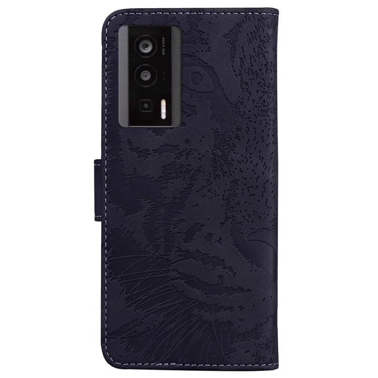 Leather Phone Case for Xiaomi Poco F5 Pro 5G / Redmi K60 5G / K60 Pro 5G , Stand Wallet Tiger Imprinted Folio Cover - Black