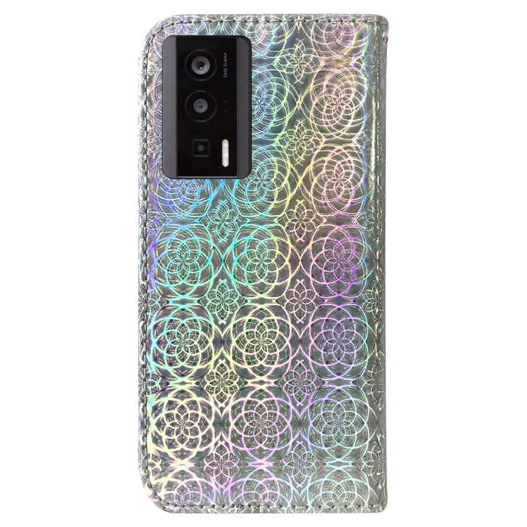 Per Xiaomi Poco F5 Pro 5G / Redmi K60 5G / K60 Pro 5G Custodia in Pelle Motivo Fiore Scintillante Portafoglio Stand Cover - Grigio