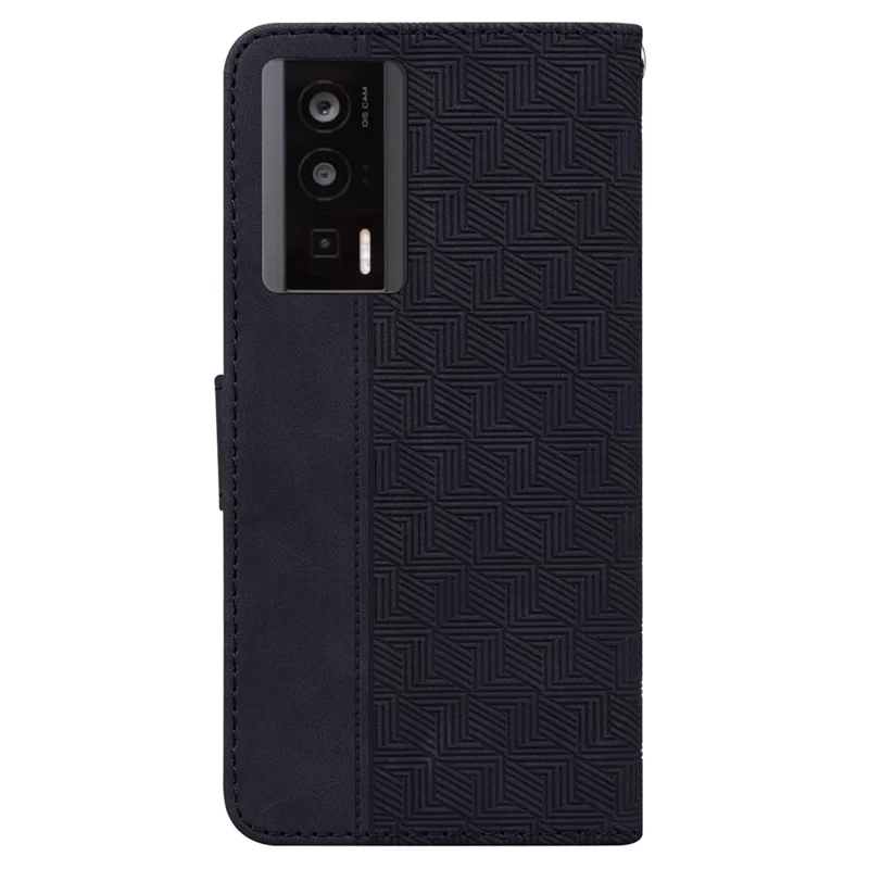 For Xiaomi Poco F5 Pro 5G / Redmi K60 5G / K60 Pro 5G Wallet Phone Case PU Leather Geometry Imprinted Stand Cover - Black