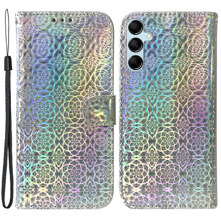 Кожаный кошелек-чехол с узором в виде сверкающих цветов для Samsung Galaxy M54 5G / F54 5G - серый