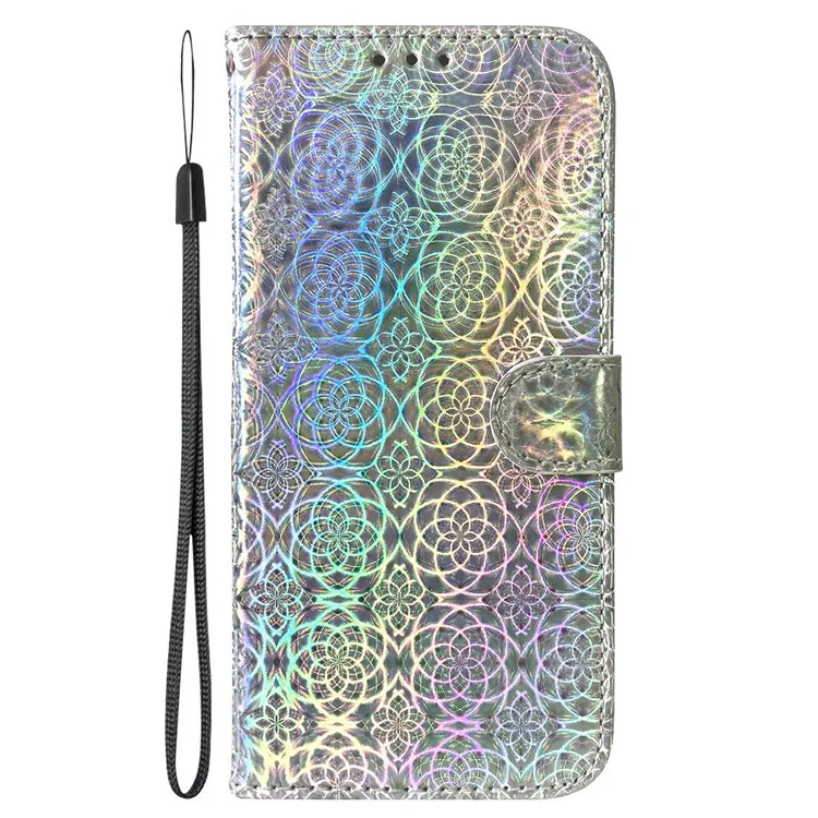 Кожаный кошелек-чехол с узором в виде сверкающих цветов для Samsung Galaxy M54 5G / F54 5G - серый