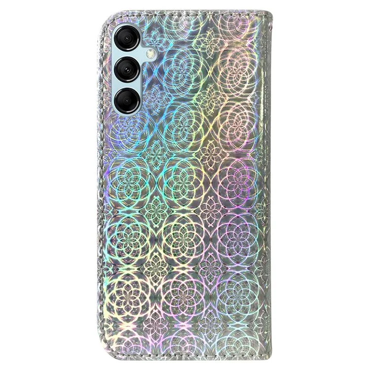 Кожаный кошелек-чехол с узором в виде сверкающих цветов для Samsung Galaxy M54 5G / F54 5G - серый
