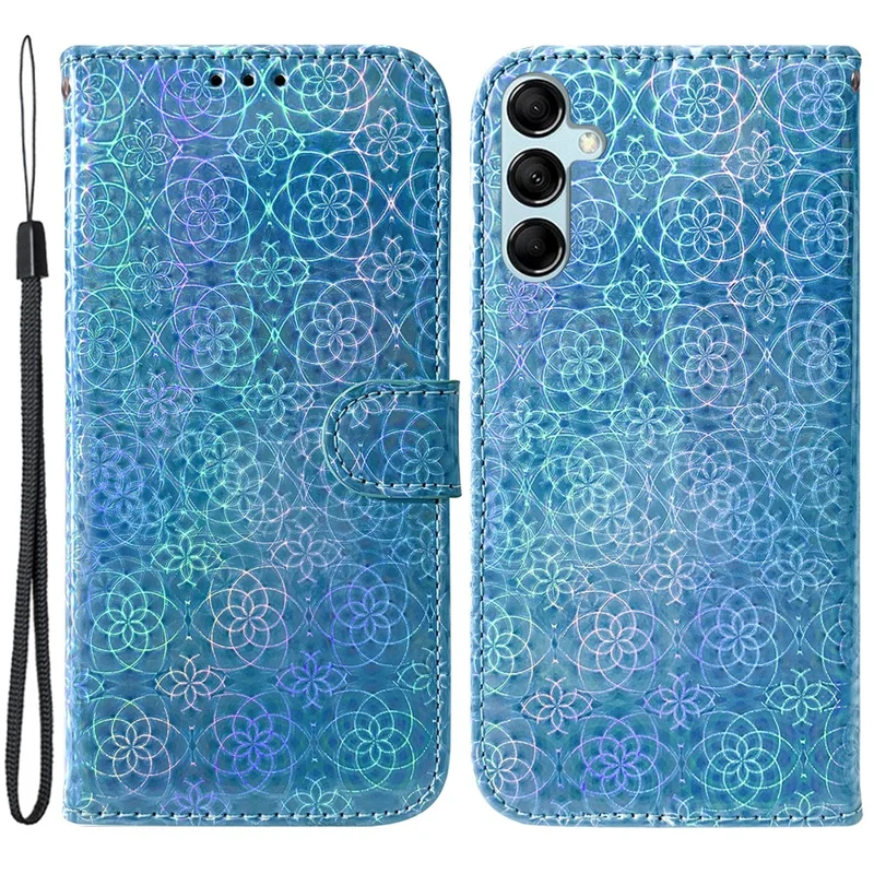 For Samsung Galaxy M54 5G / F54 5G Leather Wallet Case Dazzling Flower Pattern Phone Stand Cover - Blue