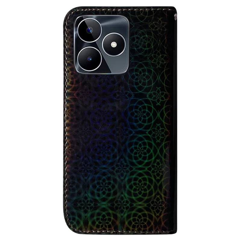 For Realme C53 (Global) / C53 (India) / C51 / Narzo N53 4G Stand Wallet Case Dazzling Flower Pattern Phone Leather Cover - Black