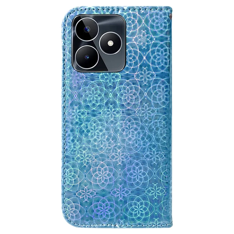 For Realme C53 (Global) / C53 (India) / C51 / Narzo N53 4G Stand Wallet Case Dazzling Flower Pattern Phone Leather Cover - Blue